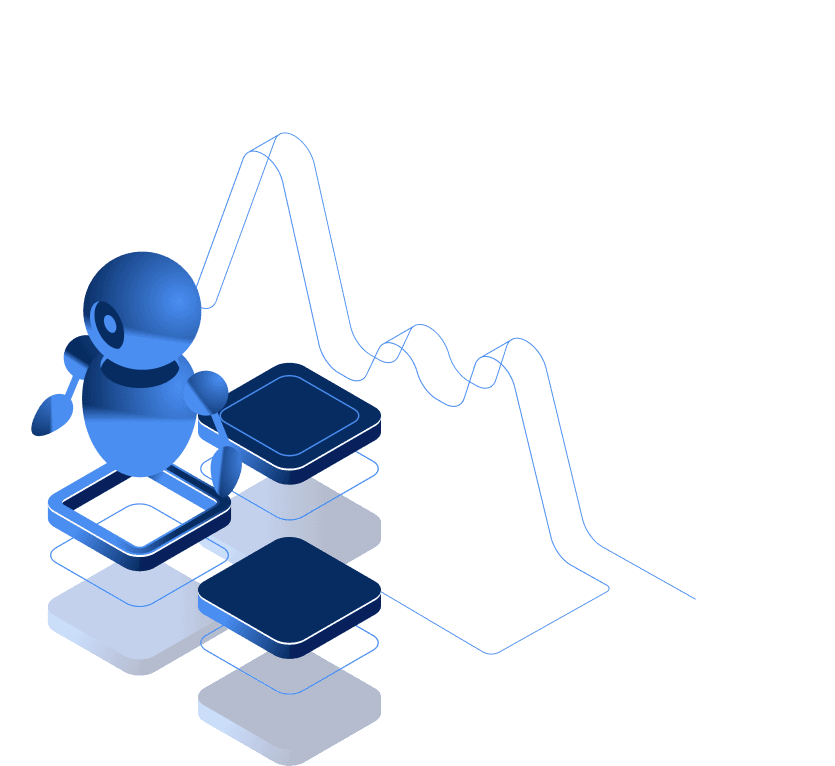 AI on Demand Services illustration with robot and data platforms